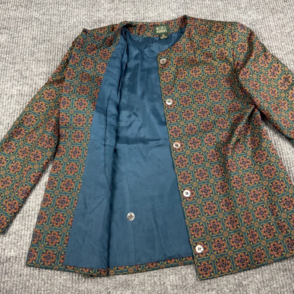 Vtg 80s Alcott Andrews Silk Jacket Womens S Foulard Medallion Print Equestrian